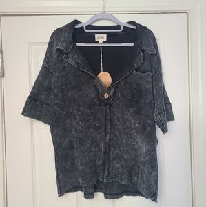 NWT Bibi Mineral Washed Button Thermal top, Black, Small
